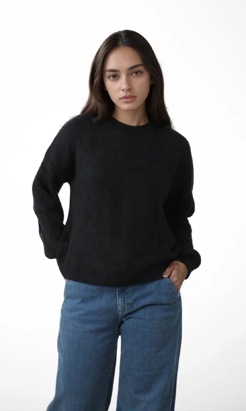 Price Reduction casual workout hoodieWomen Mohair Knit Pullover (Black-098)