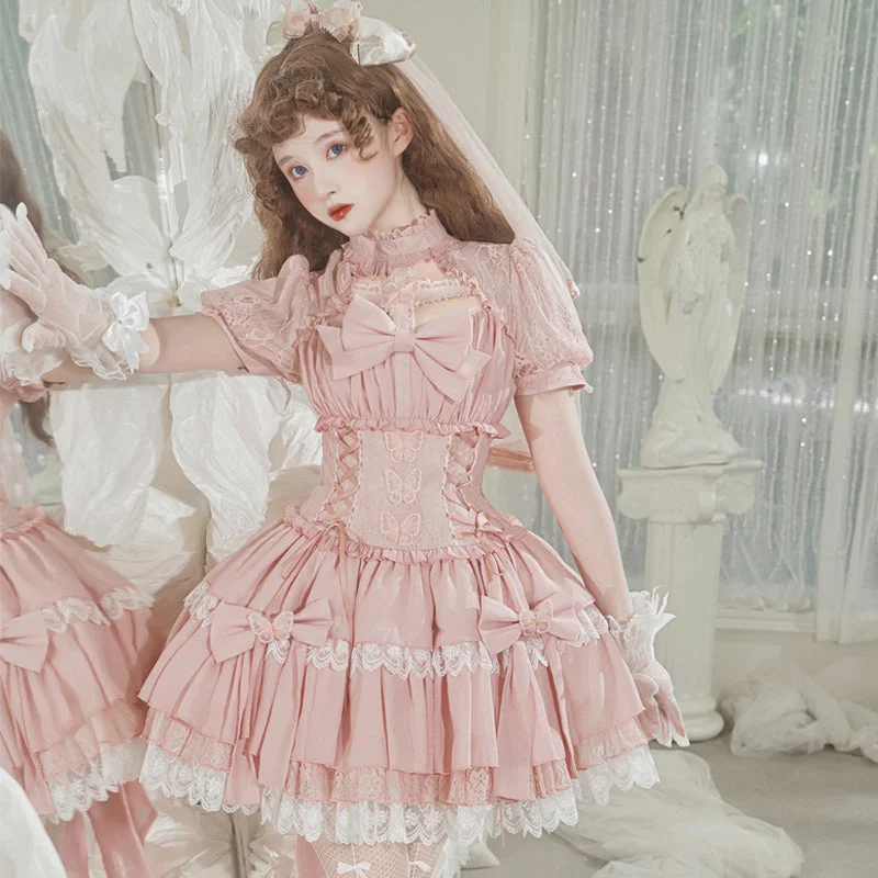 Your Princess~Cross Dream~Sweet Lolita Lace Pink OP Dress