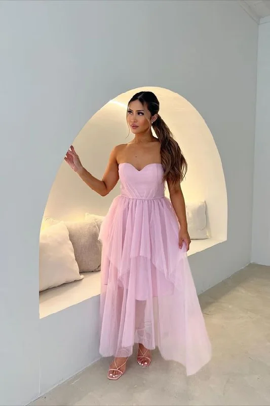Online Exclusive fitted bodycon dressPink Strapless Sweetheart Multi-Layers Tulle Long Prom Dress Y5884