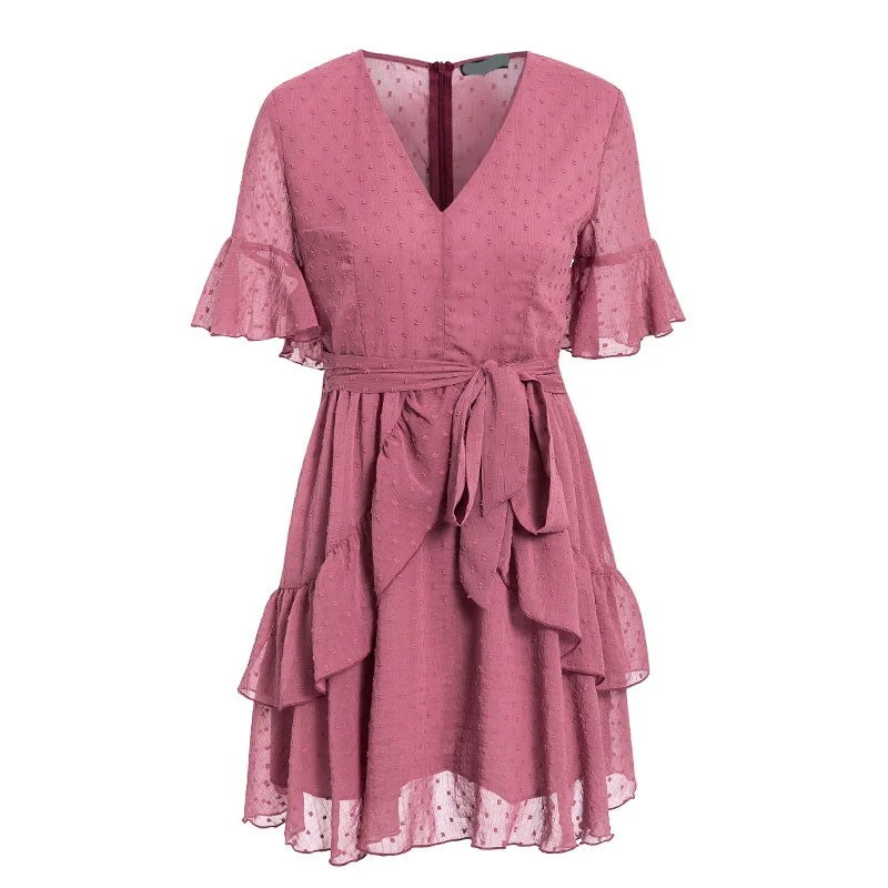 Year-End Sale casual dressBohemian Chiffon Dark Pink Dress