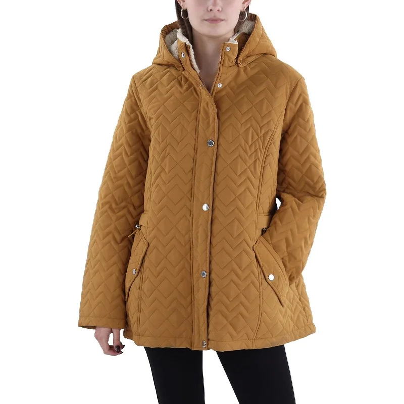 Womens Faux Fur Lined Hooded Quilted Coat