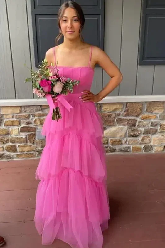 Deal of the Day relaxed fit dressElegant A-Line Hot Pink Tiered Tulle Long Prom Dress Evening Dress Y1594 Deal of the Day relaxed fit dressElegant A-Line Hot Pink Tiered Tulle Long Prom Dress Evening Dress Y1594