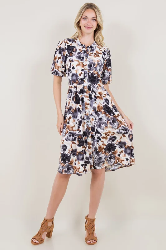 Buy Now chic shift dressELBOW BALLOON SLEEVE STAND COLLAR DRESS - D2797-ELBW-83030-1