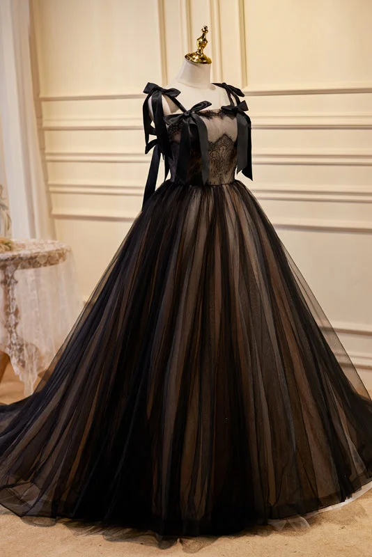 Act Now Black Sleeveless Ball Gown Tulle Long Prom Dresses