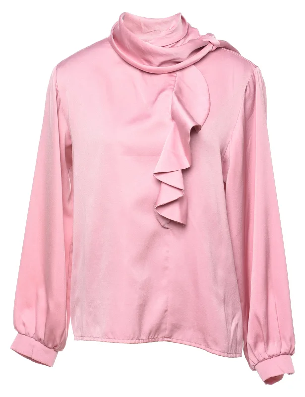 Limited Stock classic zip-up coatPale Pink Ruffled Silky Blouse - L