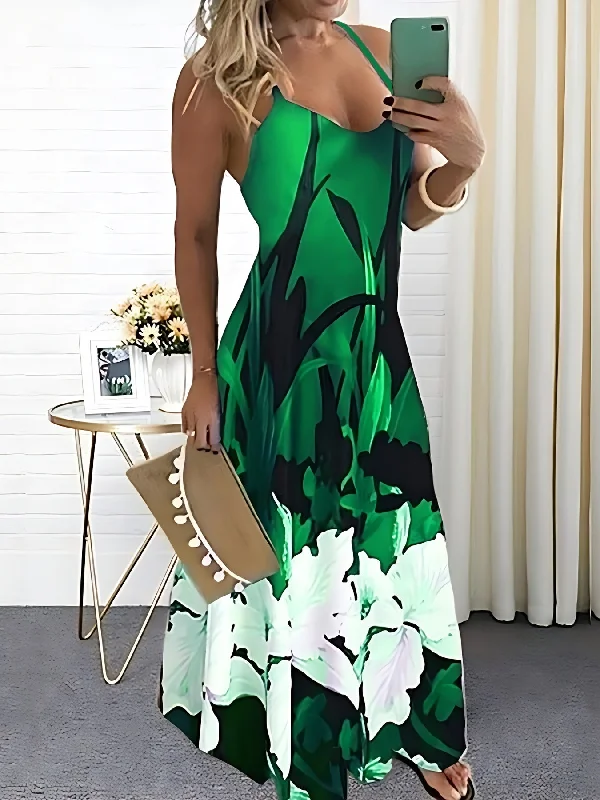 Instant Discount Floral Print Cami Dress, Crew Neck Mini Strap Dress, Casual Every Day Dress