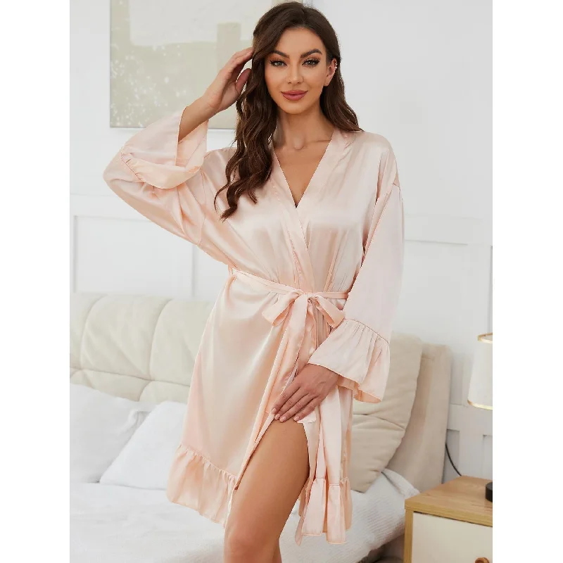 Bonus Savings summer dressRuffle Hem Belted Satin Robe