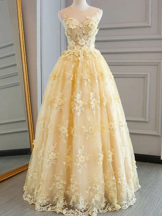 Great Deals Long Prom Dresses Scoop A-line Floor-length Lace Sexy Yellow Prom Dress JKL545 Great Deals Long Prom Dresses Scoop A-line Floor-length Lace Sexy Yellow Prom Dress JKL545