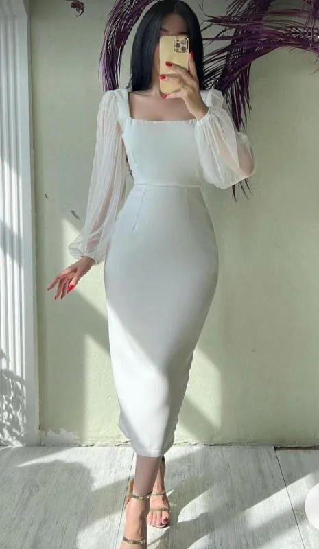 Super Sale casual midi dressWhite Square Neckline Sheath Prom Dress,White Prom Gown Y5658 Super Sale casual midi dressWhite Square Neckline Sheath Prom Dress,White Prom Gown Y5658