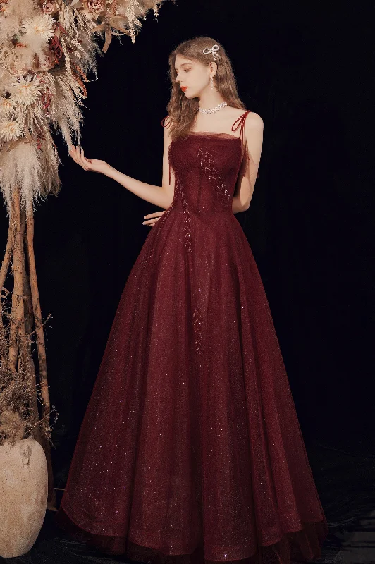 Price Break Burgundy Tulle Long Prom Dress, Beautiful A-Line Evening Graduation Dress Price Break Burgundy Tulle Long Prom Dress, Beautiful A-Line Evening Graduation Dress