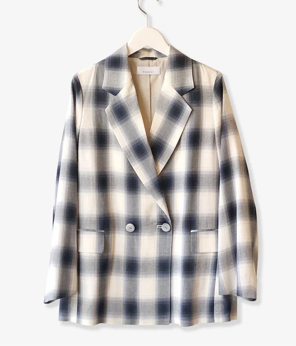 Instant Discount lightweight coatPHEENY/RAYON OMBRE CHECK DOUBLE-BREASTED JACKET(BLUE) Instant Discount lightweight coatPHEENY/RAYON OMBRE CHECK DOUBLE-BREASTED JACKET(BLUE)
