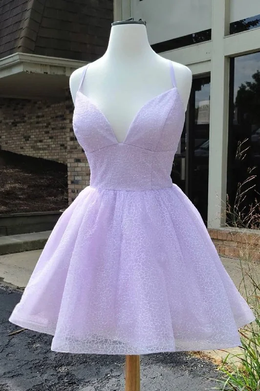 Super Deal Purple Tulle Short A-Line Prom Dress