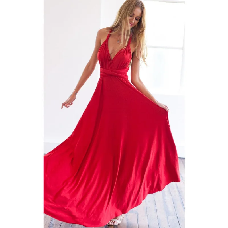 BerriesJam - Sexy Multiway Wrap Convertible Boho Maxi Club Red Dress