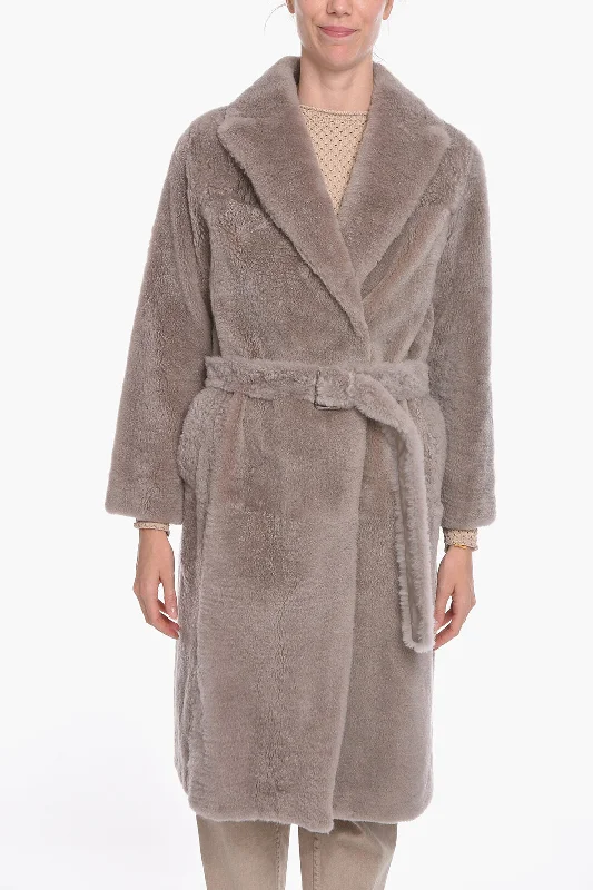 Anniversary Sale sleek jacketBrunello Cucinelli Cashmere Goat Fur Double-breasted Coat with Belt 40 Italian size