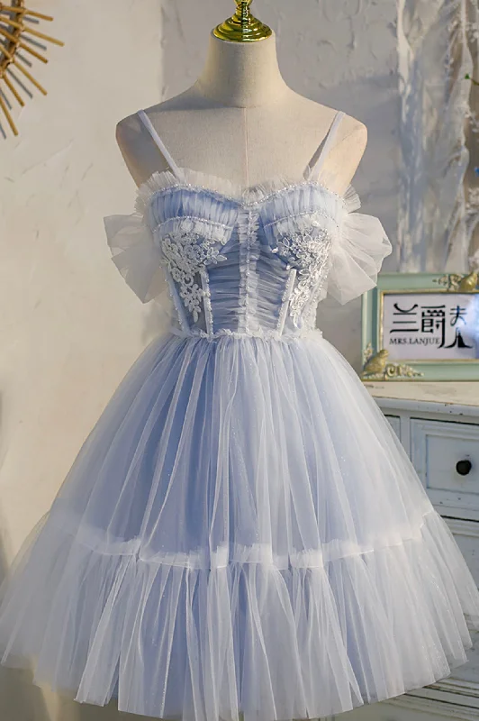 Overstock Sale Cute Spaghetti Strap Tulle Lace Short Prom Dress, Off the Shoulder Party Dress Overstock Sale Cute Spaghetti Strap Tulle Lace Short Prom Dress, Off the Shoulder Party Dress