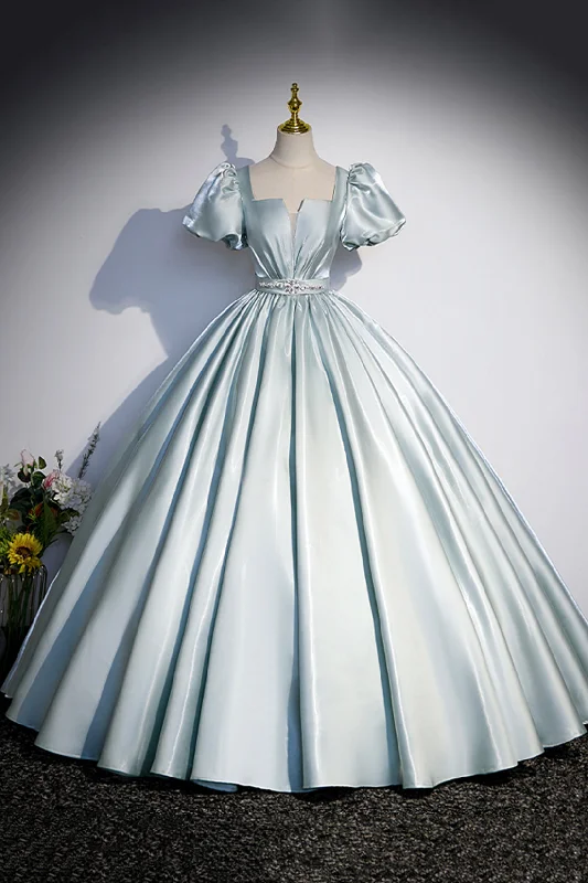 Savings Galore Beautiful Satin Long Prom Dress, A-Line Short Sleeve Evening Dress