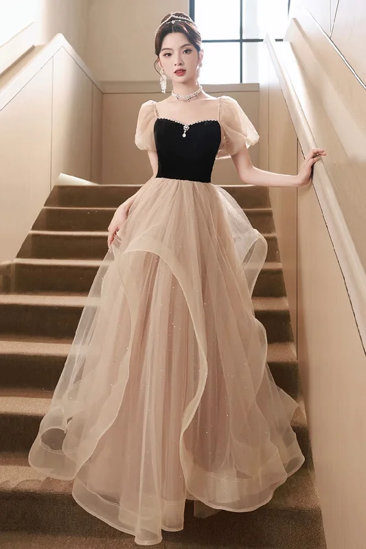 Today’s Deal Black Velvet and Champagne Tulle Long Prom Dress