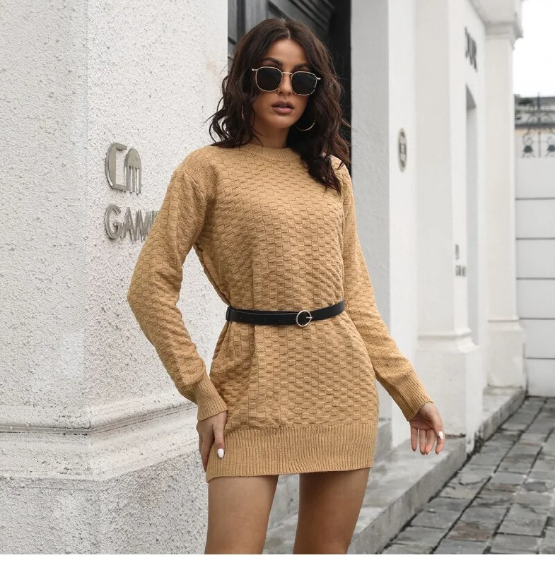 BerriesJam - Casual Full Sleeve Short Knitted Pencil Dress