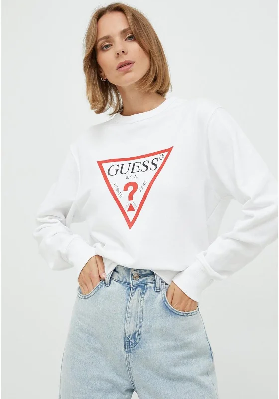 Quick Sale casual streetwear hoodieGuess Womens Logo Sweatshirt, White