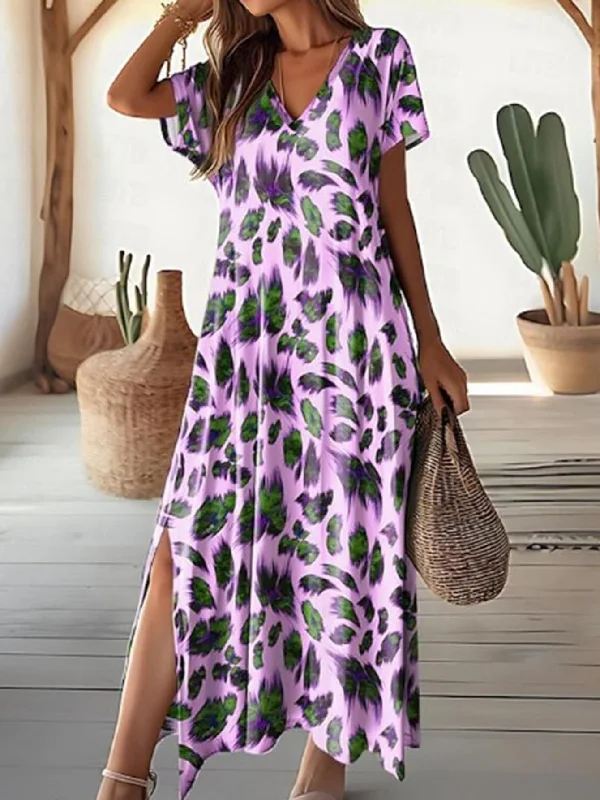 Massive Deals Short Sleeve V Neck A Line Maxi Dress