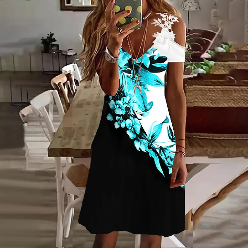 Mega Deal V Neck Ruffles Lace Off Shoulder Crochet Midi Dress