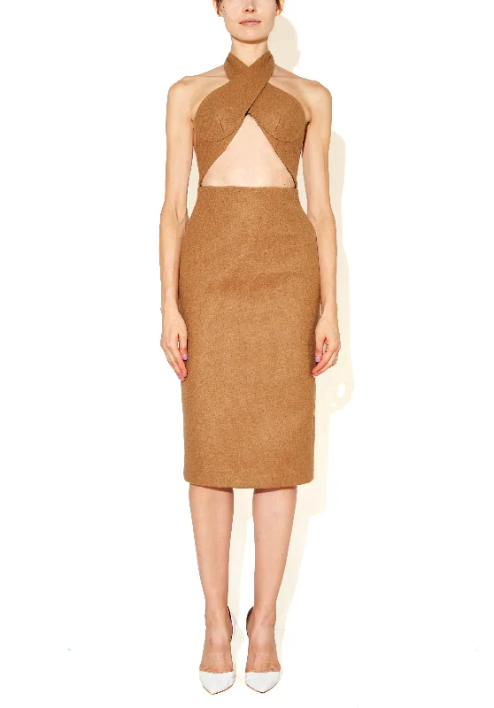 Act Fast Wrap Neck Halter dress