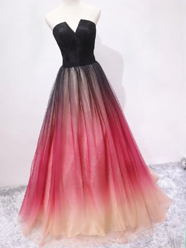 Seasonal Sale A-line dressStrapless A Line V Neck Open Back Ombre Long Prom Dresses, Long Ombre Formal Graduation Evening Dresses Y1826