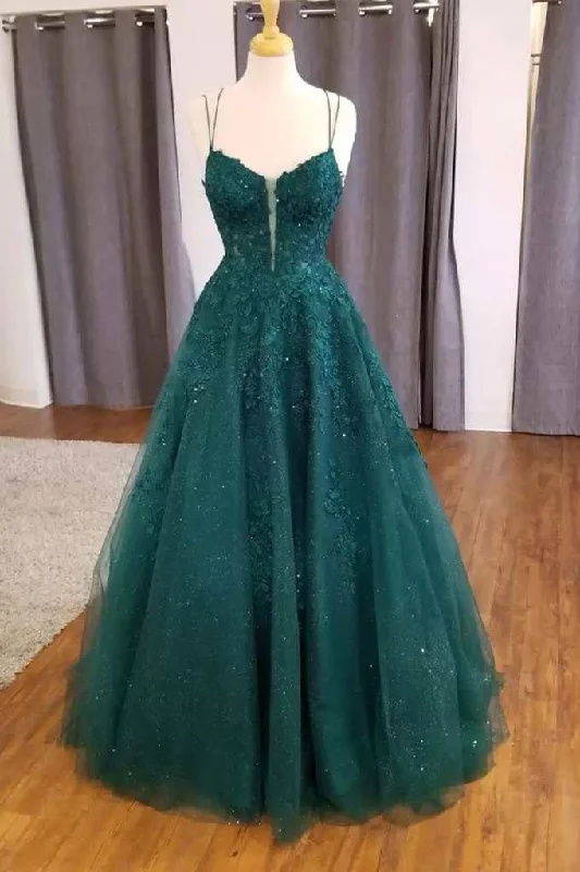Special Promotion vintage dressHunter Green Floral Appliques Straps A-Line Prom Dress Y5735 Special Promotion vintage dressHunter Green Floral Appliques Straps A-Line Prom Dress Y5735