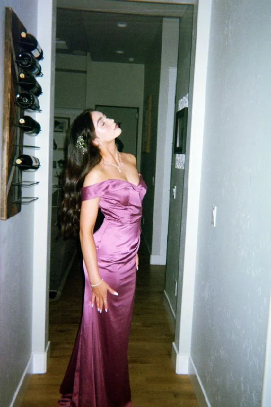 Markdown Madness luxury dressCharming Sheath/Column Satin Long Prom Dress,Off The Shoulder Evening Gown Y4057
