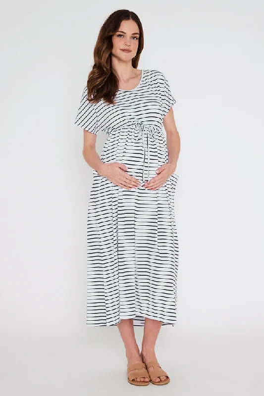 Clearance Items casual slip dressMila Maxi Maternity Dress - White & Black Stripe