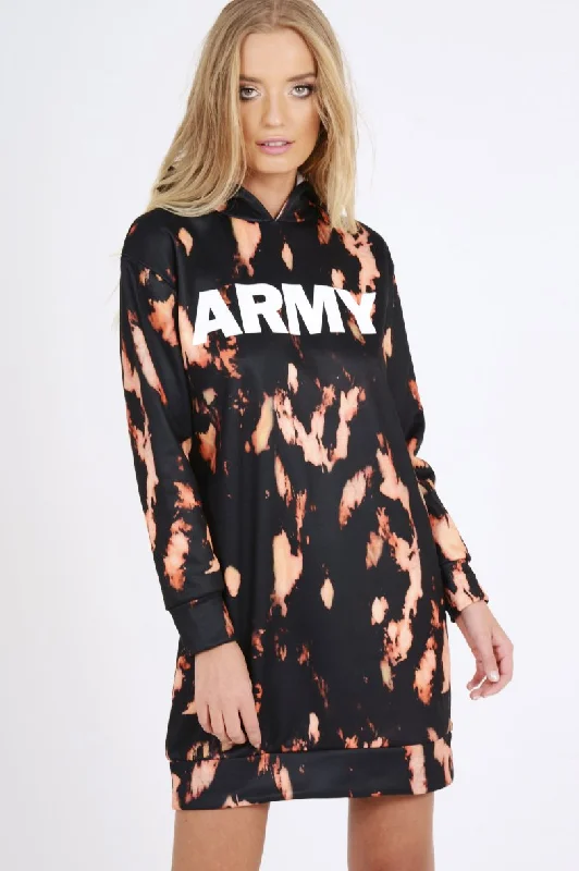 Stock Clearance fashion pullover sweaterBlack Acid Wash Army Hoodie - Aime