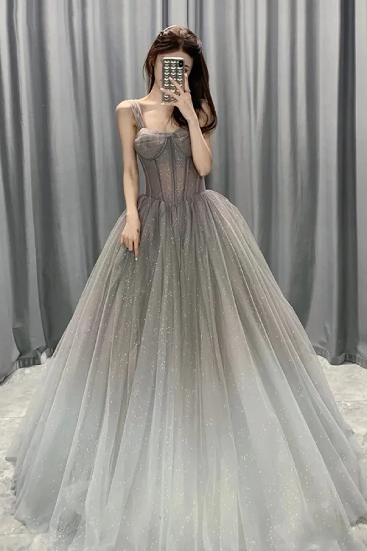 Epic Deals Gray Gradient Tulle Long A-Line Prom Dress
