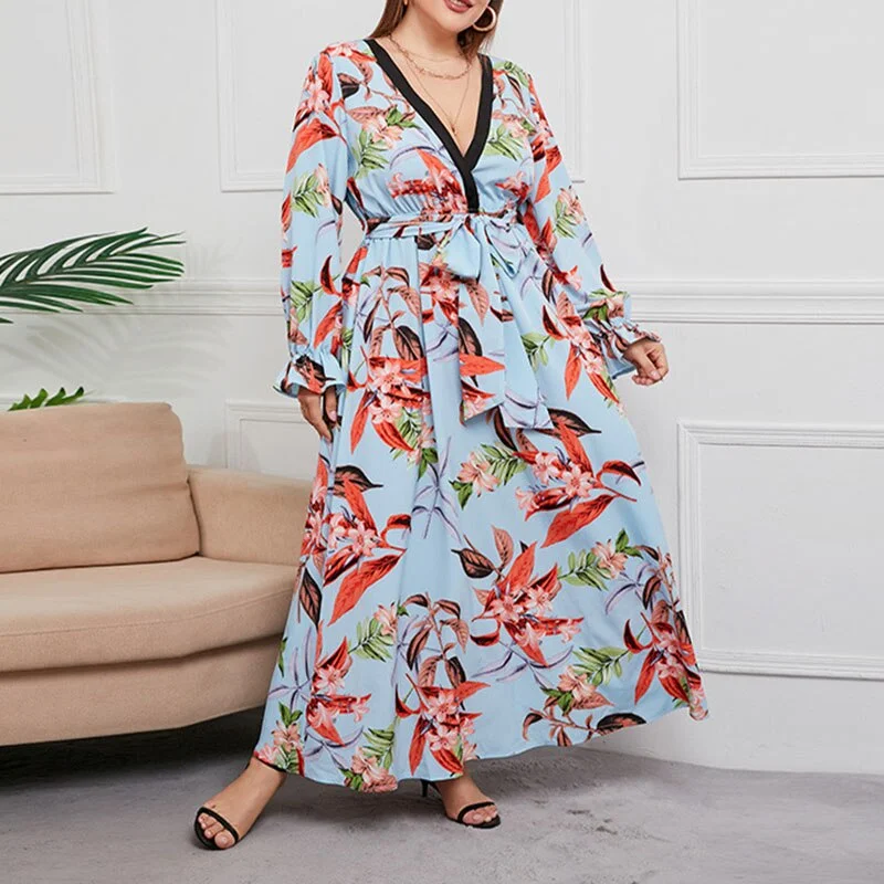 BerriesJam - Elegant Long Sleeve Floral Loose Party Maxi Dress