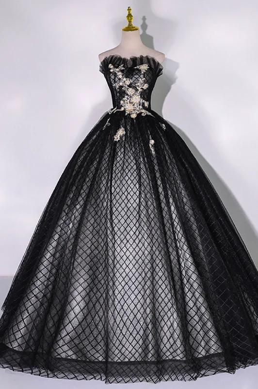 Clearance Items Black Strapless Tulle Lace Long Prom Dress, Black Evening Party Dress Clearance Items Black Strapless Tulle Lace Long Prom Dress, Black Evening Party Dress