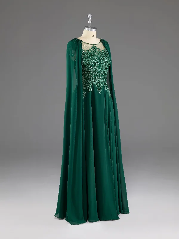 Savings Spectacular Dark Green A-Line Lace Appliques Chiffon Prom Dress