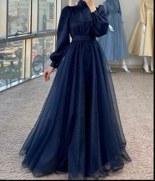 Price Drop long-sleeve floral dressModest A-line Long Sleeves Prom Dress,Muslim Dress  Y5848