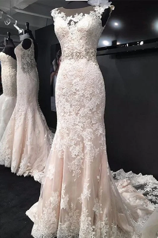 Deal Explosion Charming Mermaid Trumpet Sleeveless Lace Appliques Wedding Dresses