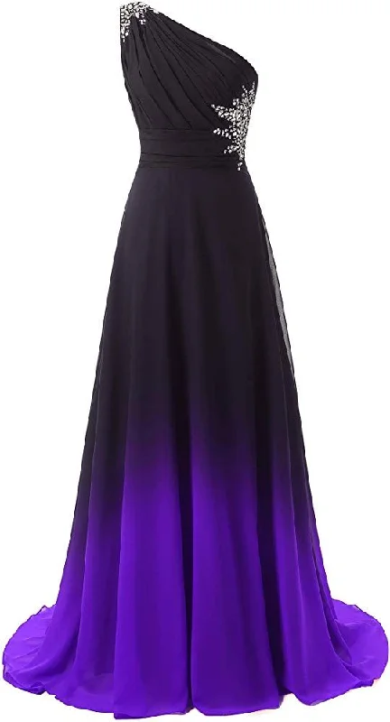 Holiday Sale off-shoulder dressOne Shoulder Ombre Long Evening Dresses Chiffon Wedding Party Gowns Y1825