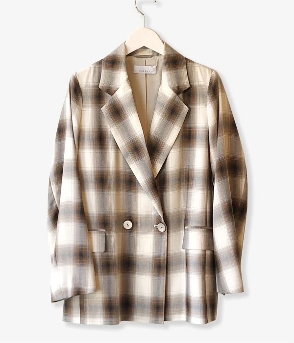 Early Access cozy wool-blend coatPHEENY/RAYON OMBRE CHECK DOUBLE-BREASTED JACKET(BROWN) Early Access cozy wool-blend coatPHEENY/RAYON OMBRE CHECK DOUBLE-BREASTED JACKET(BROWN)