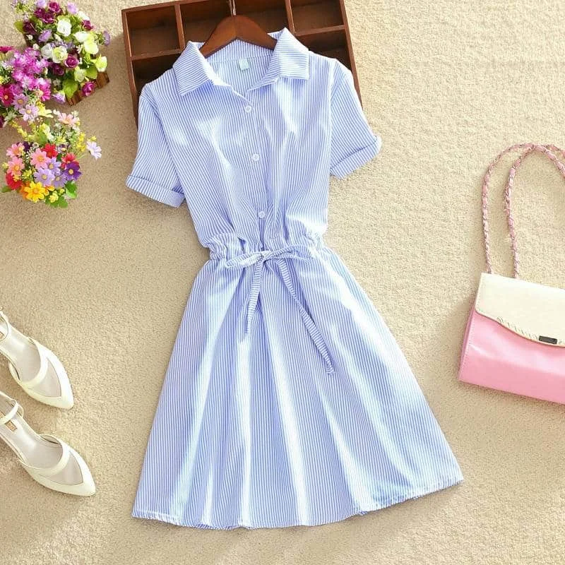 Sneak Peek Sale lace-up dressElegant Striped Cotton Shirt Dresses