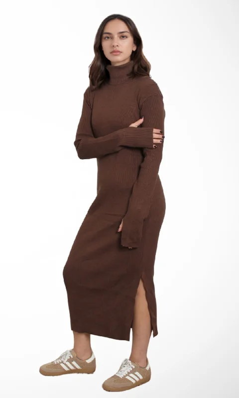 Flash Sale wrap dressWomen Tight Dress Turtle Neck (Brown)