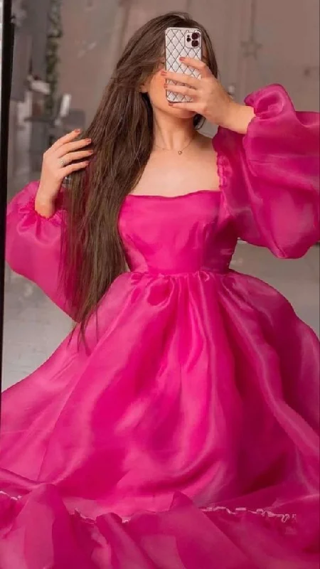 Epic Deals fitted dressA-line Puff Sleeves Pure Color Prom Dress,Fairy Dress Y5868
