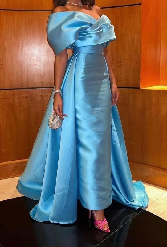 Savings Alert flowy dressOff The Shoulder Blue Satin Evening Dress Y4026