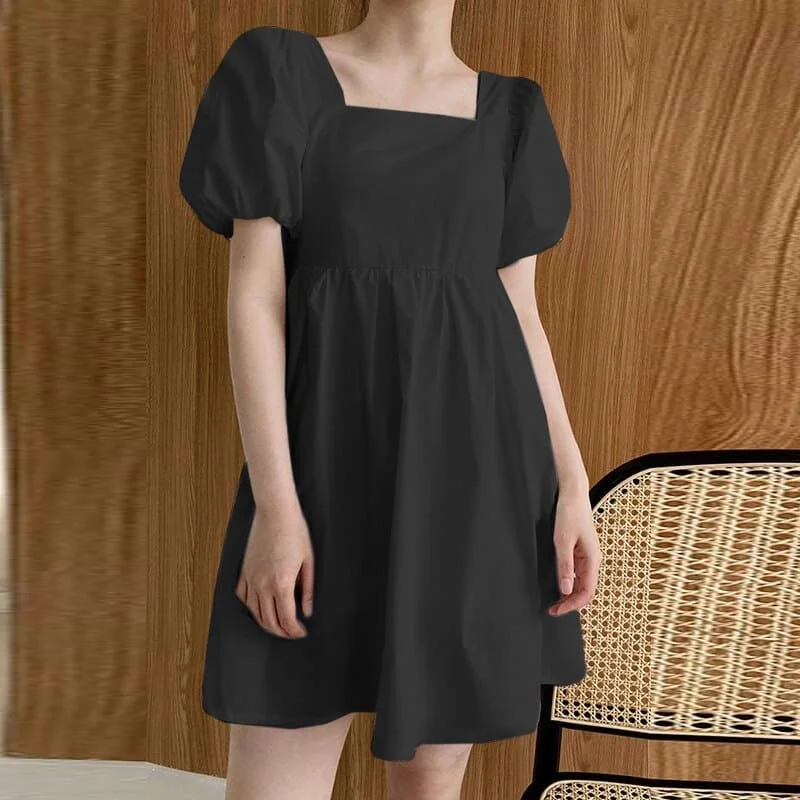 Women's Summer Casual Short Dress with Puff Sleeves