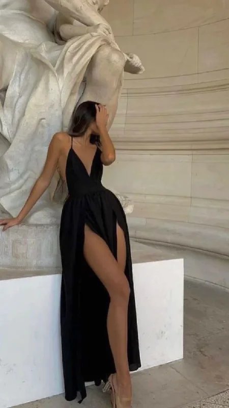 Big Discounts shift dressSpaghetti Straps Black Prom Dress V Neck Sexy Evening Dress High Split Party Dress Y1668 Big Discounts shift dressSpaghetti Straps Black Prom Dress V Neck Sexy Evening Dress High Split Party Dress Y1668