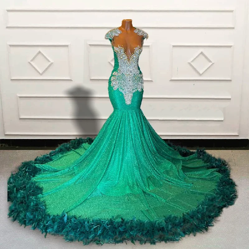 Luxury Mermaid Long Prom Dresses for Graduation Party Sparkly Sequin Beaded Feathers Women Custom Formal Evening Gowns