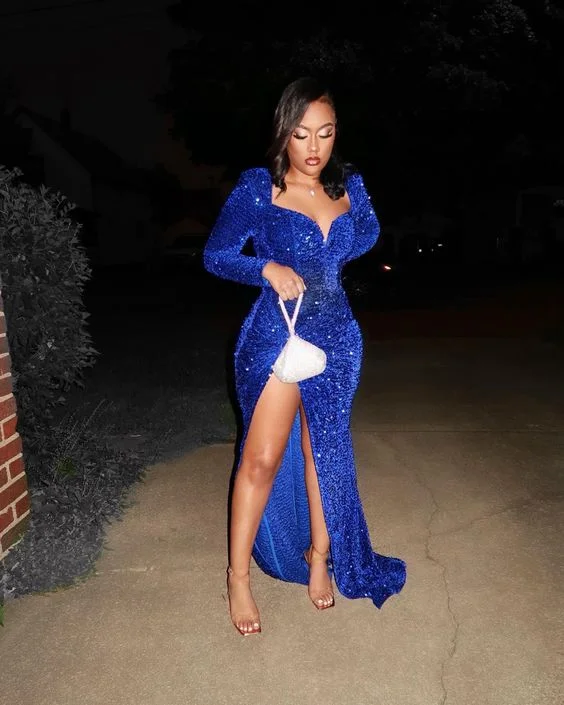 Markdowns knit dressShiny Royal Blue Sequins Evening Dress,Formal Gown,Graduation Dress  Y1868