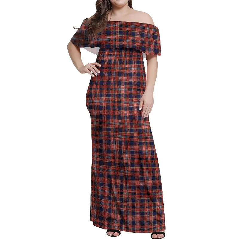 Don't Wait Ogilvie (Ogilvy) Tartan Off Shoulder Long Dress