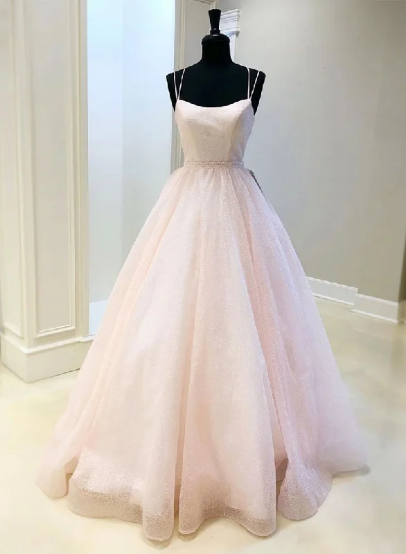 Anniversary Sale Pink Tulle Sequins Floor Length Prom Dress, Pink Backless Evening Dress Anniversary Sale Pink Tulle Sequins Floor Length Prom Dress, Pink Backless Evening Dress