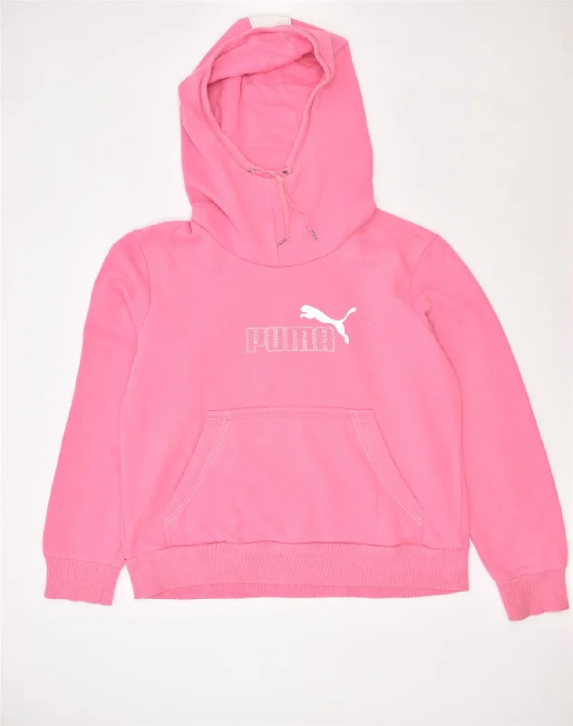 PUMA Womens Hoodie Jumper UK 12 Medium Pink Cotton